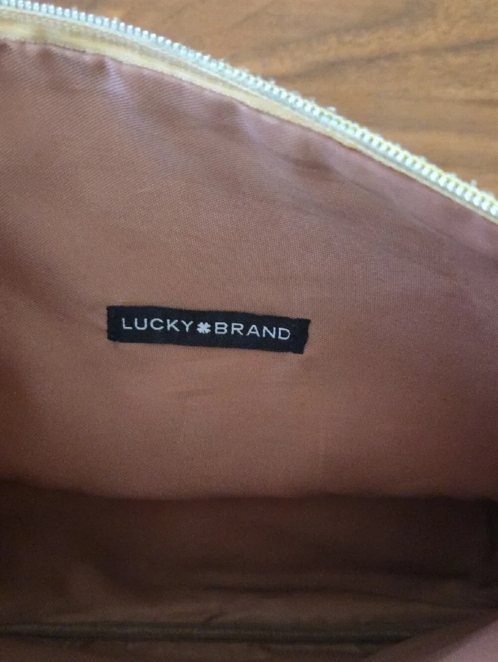 Lucky Brand Floral Cosmetic Pouch in White, Brown and Tan